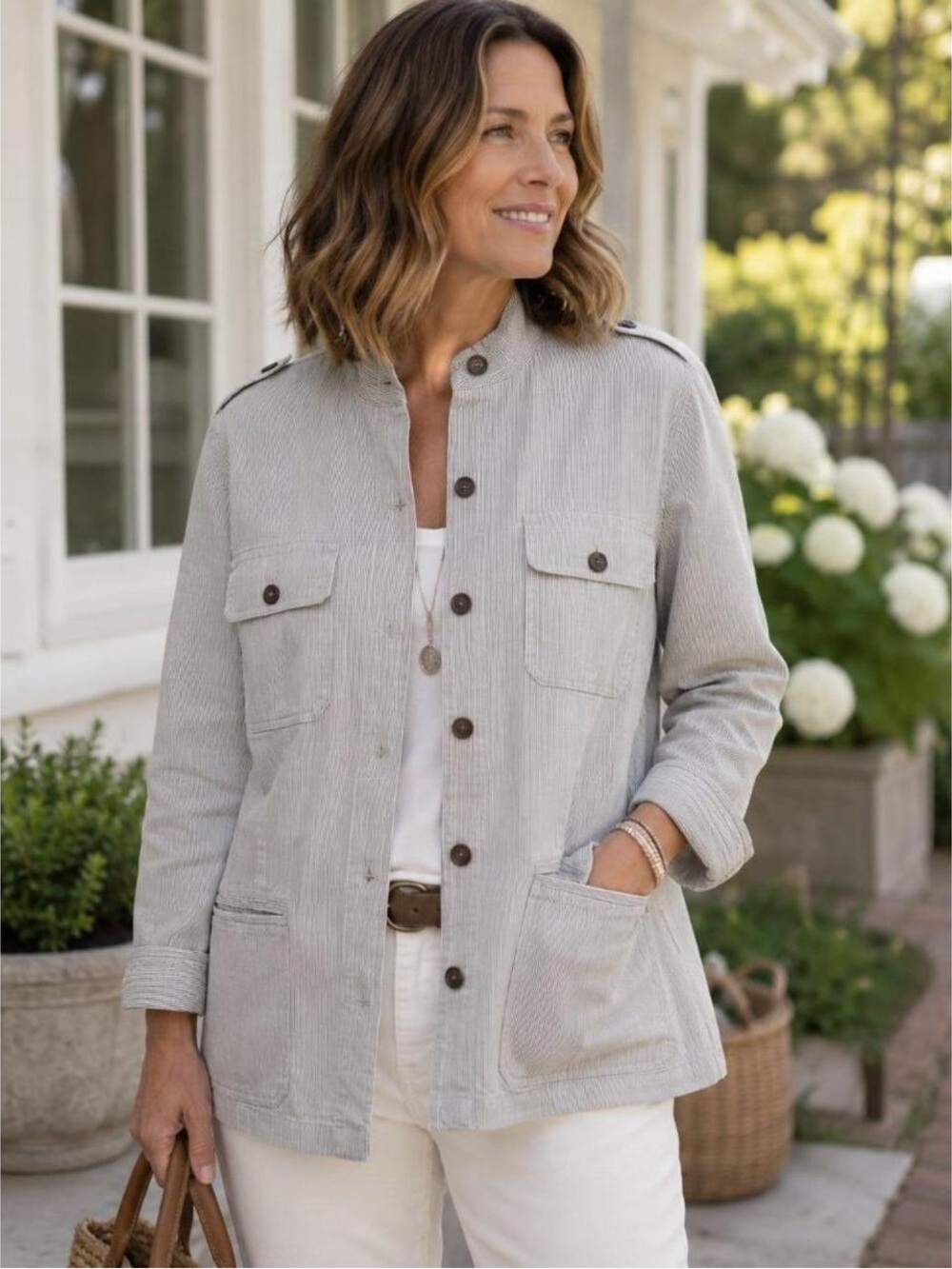 J. Jill Banded Collar Seersucker Utility Jacket